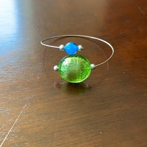 Dainty wristlet with green and bright blue beads